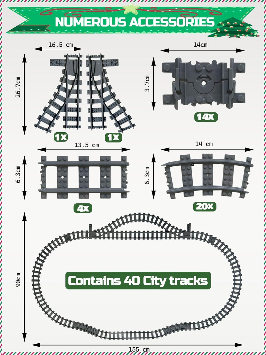 Hapoyxm Bausteine Zug Schienen Set, 40 Stück City Eisenbahn Schienen for Train, City Erweiterungsset