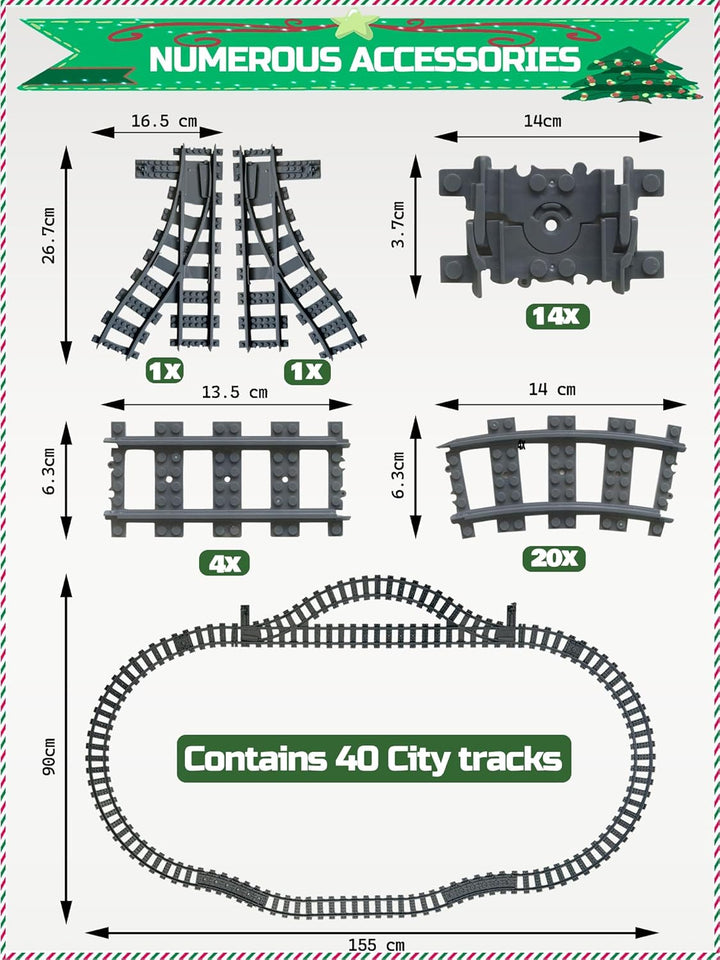 Hapoyxm Bausteine Zug Schienen Set, 40 Stück City Eisenbahn Schienen for Train, City Erweiterungsset