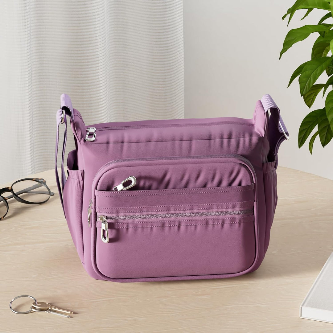 NOTAG Damen Umhängetasche, Wasserdicht Nylon Schultertasche Multi-Tasche Messenger Bag 2 Size (Lila,