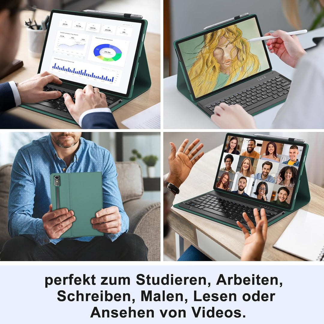 Hülle mit Tastatur für Lenovo Tab P12 12,7" (2023 TB370FU) - Deutsche QWERTZ Tastatur, Bluetooth 5.0