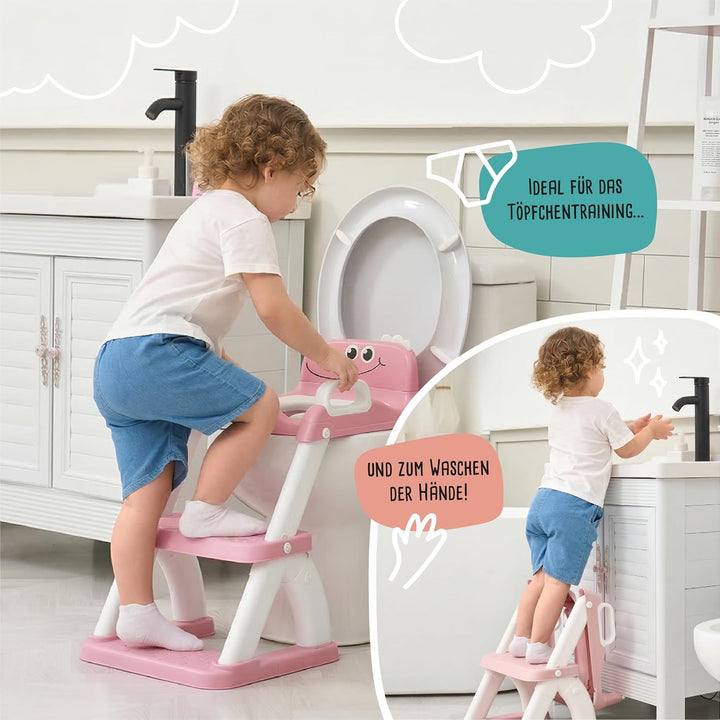 Toilettensitz Kinder mit Treppe – Höhenverstellbarer Kinder Toilettensitz mit Trittstufe &amp; Rückenleh