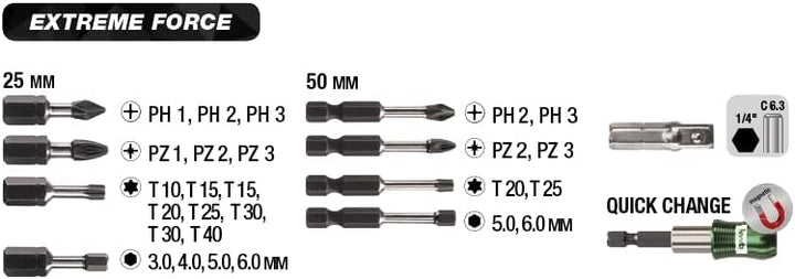 kwb Extreme Force Bit-Box – 28-tlg. inkl. schlagfeste Bits, Bit-Halter und 44652 Zoll Steckschlüssel