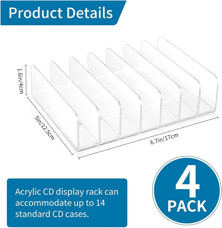 Kopinma Acryl CD Regal 4er-Pack Durchsichtiger CD-Aufbewahrungsständer, CD/DVD Tablett Archivierungs
