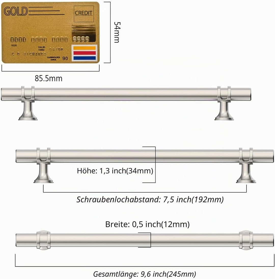 Amerdeco 10 Stück Möbelgriffe Gebürsteter Nickel, 192mm Lochabstand, Schrankgriffe, Küchengriffe, Sc