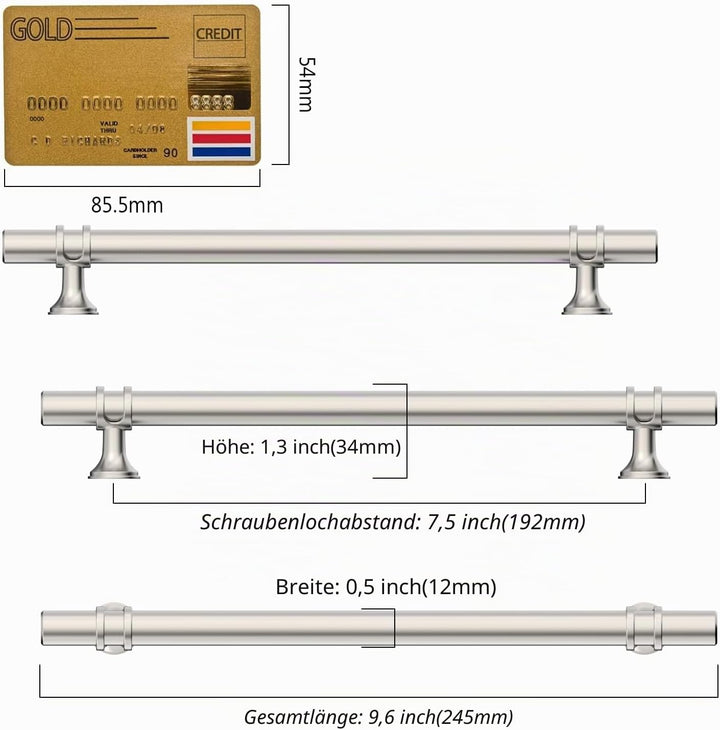 Amerdeco 10 Stück Möbelgriffe Gebürsteter Nickel, 192mm Lochabstand, Schrankgriffe, Küchengriffe, Sc