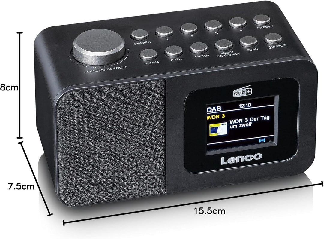 Lenco CR-625BK Radiowecker mit DAB+/FM, 2,4" Farbdisplay dimmbar, Doppelalarm, Sleeptimer, Schlummer