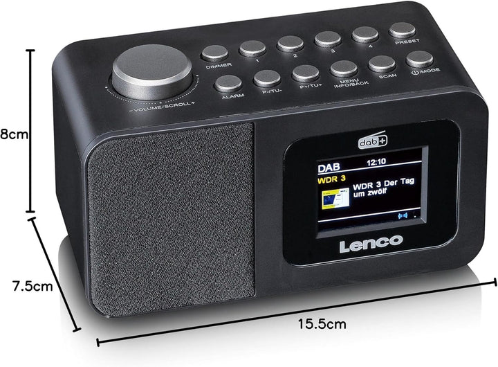 Lenco CR-625BK Radiowecker mit DAB+/FM, 2,4" Farbdisplay dimmbar, Doppelalarm, Sleeptimer, Schlummer