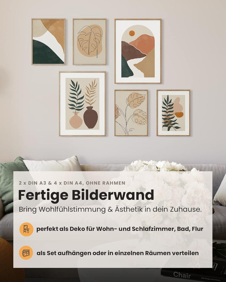 MUUDLY® Premium Poster Set, Moderne Wandbilder für Wohnzimmer und Schlafzimmer, 2 x A3 &amp; 4 x A4, Bil