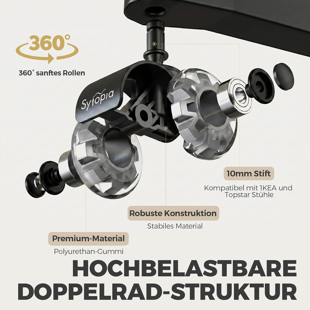Sytopia Bürostuhl Rollen mit 10mm X 22mm Stift, 5er Set Rollen für 1KEA Bürostühle, Hartbodenrollen