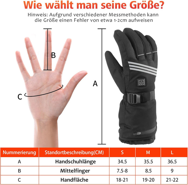Verbesserte Beheizbare Handschuhe Herren Damen,7.4V/2×5000mAh Beheizte Handschuhe mit Wiederaufladba