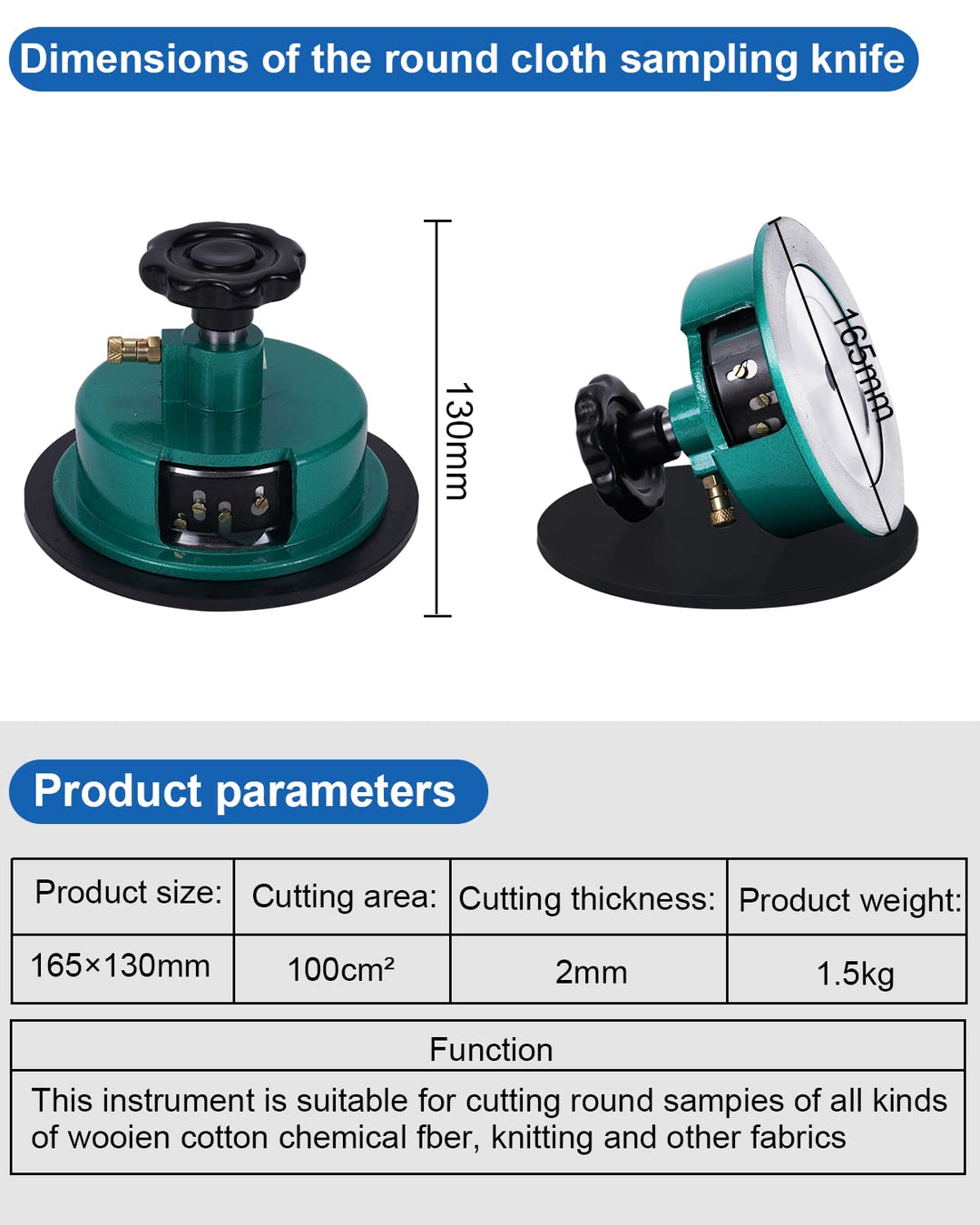 BAOSHISHAN Runder Stoffprobenschneider 100 qm runder Probenschneider für die Gewichtsprüfung von Tex