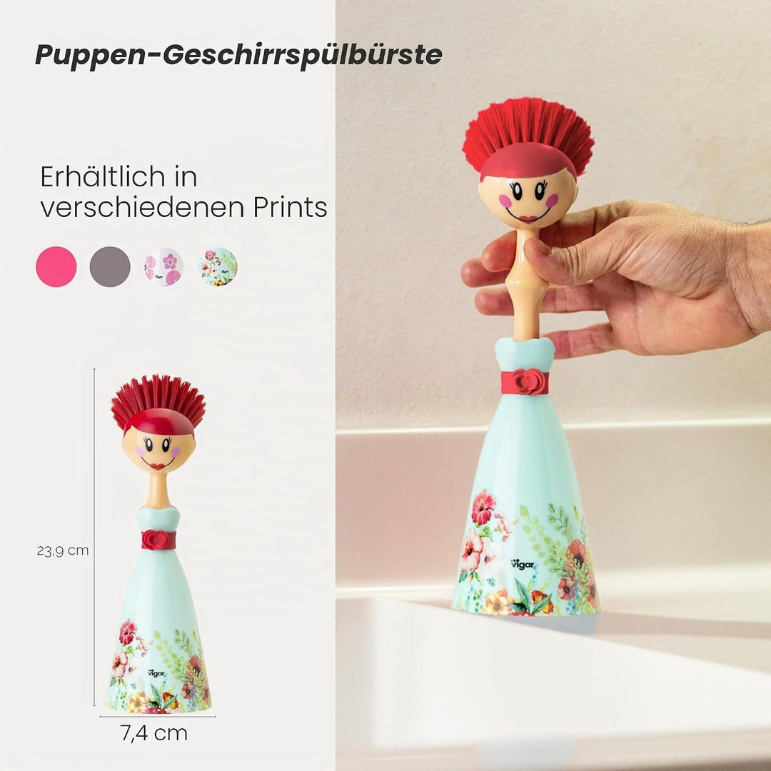 Vigar Dolls Spülbürste, blau und pink, 7.5 x 7.5 x 24.5 Türkis Kalho, Türkis Kalho