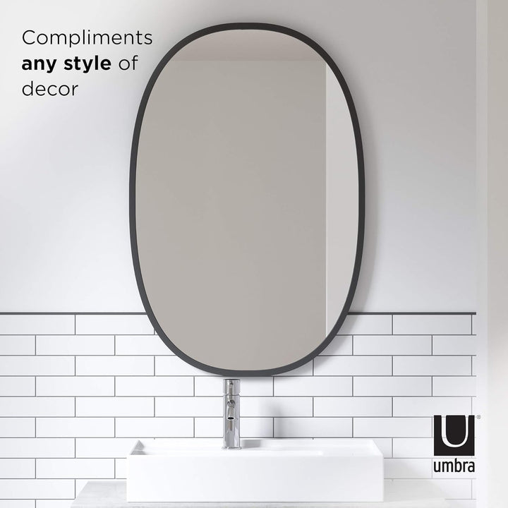 Umbra Hub Wandspiegel – Ovaler Spiegel für Diele, Badezimmer, Wohnzimmer und Mehr, Schwarz, 61x91 cm