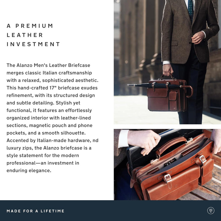 Maxwell Scott Luxus Herren Leder Aktentasche Alanzo in Schwarz, Schwarz