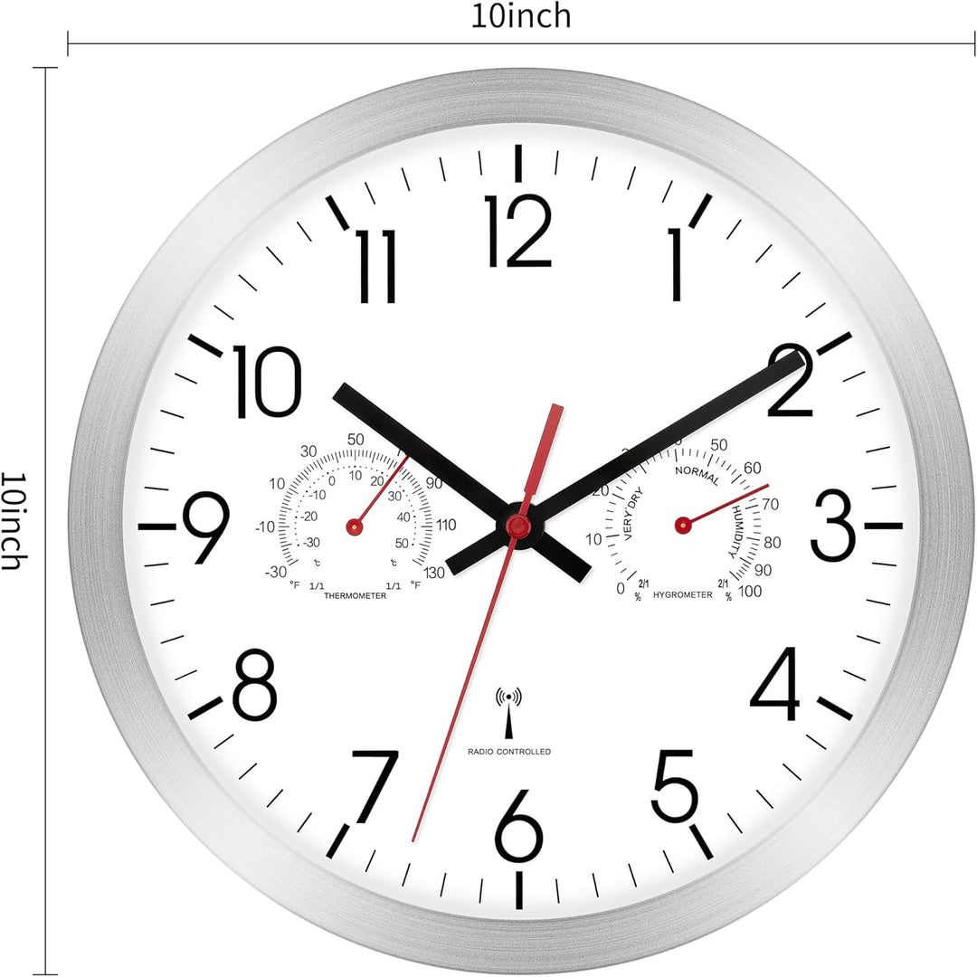Foxtop Funk Wanduhr, Quarz-Wanduhr mit Temperatur und Luftfeuchtigkeit für Bad, Küche, Wohnzimmer, G