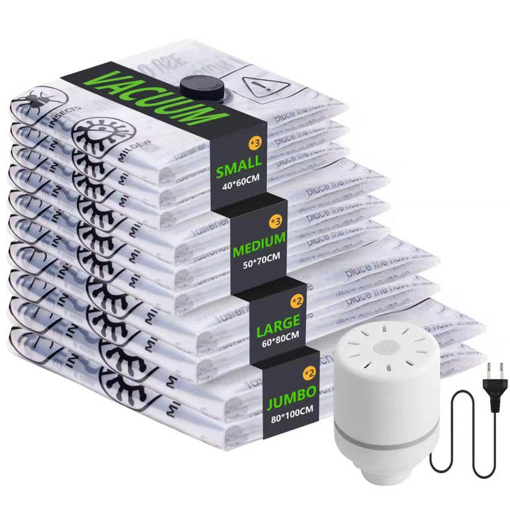 Vakuumbeutel für Kleidung mit Elektropumpe, 10 Stück Vacuum Bags (2x 100x80cm, 2x 80x60cm, 3x 70x50c