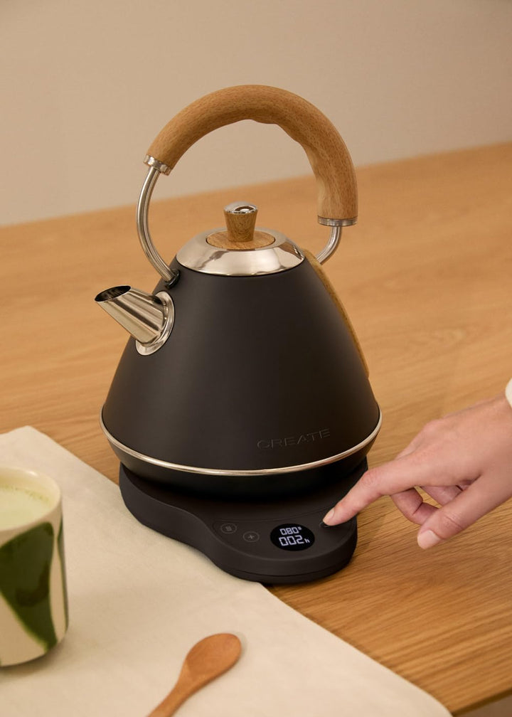 CREATE/KETTLE RETRO PRO/Wasserkocher mit Temperaturregelung 1L Schwarz/Automatische Abschaltung, Sch