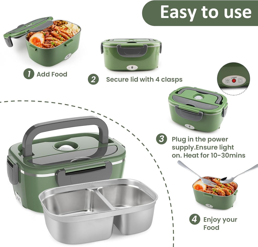 Elektrische Lunchbox 100W, 3-In-1 tragbare beheizte Lunchbox, 1,5L Edelstahl Entnehmbare brotdose, 1
