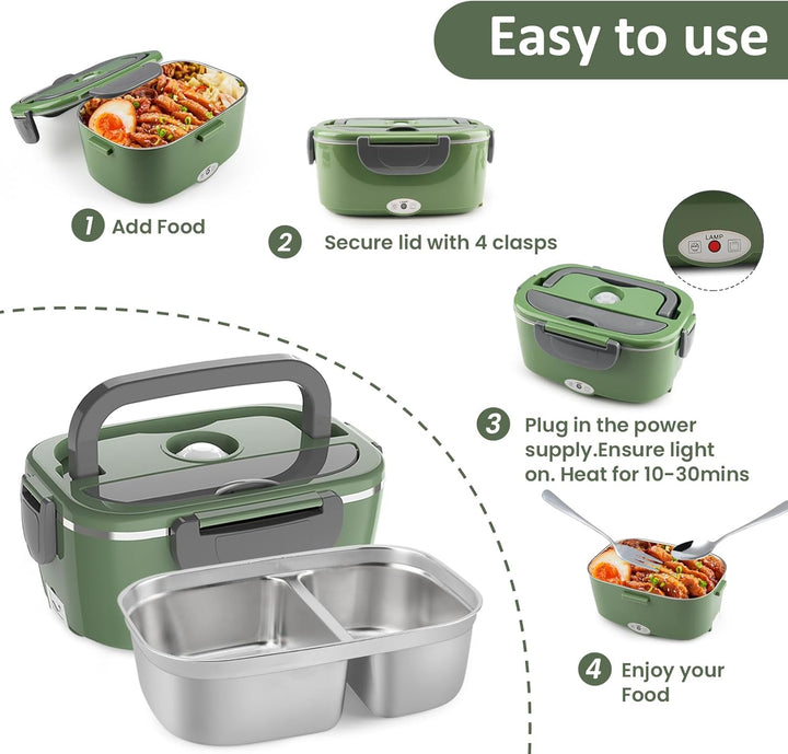 Elektrische Lunchbox 100W, 3-In-1 tragbare beheizte Lunchbox, 1,5L Edelstahl Entnehmbare brotdose, 1