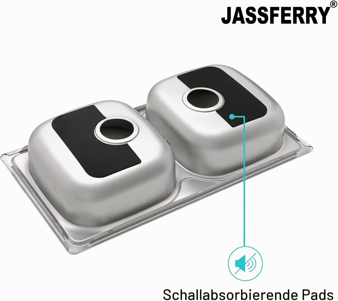 JASSFERRY Küchenspüle 2 Becken, Einbauwaschbecken aus Edelstahl, mit Abfluss Rohrsatz, 80 x 44 cm, 8