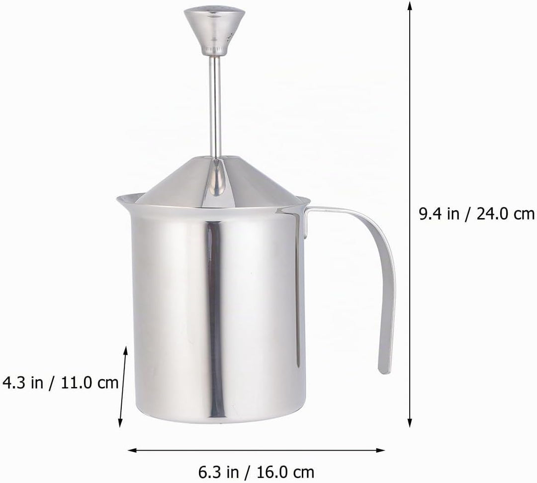 TOYANDONA Milchaufschäumer aus Edelstahl 800 Ml Manuell mit Doppel Sieb für Dicken Milchschaum Kaffe