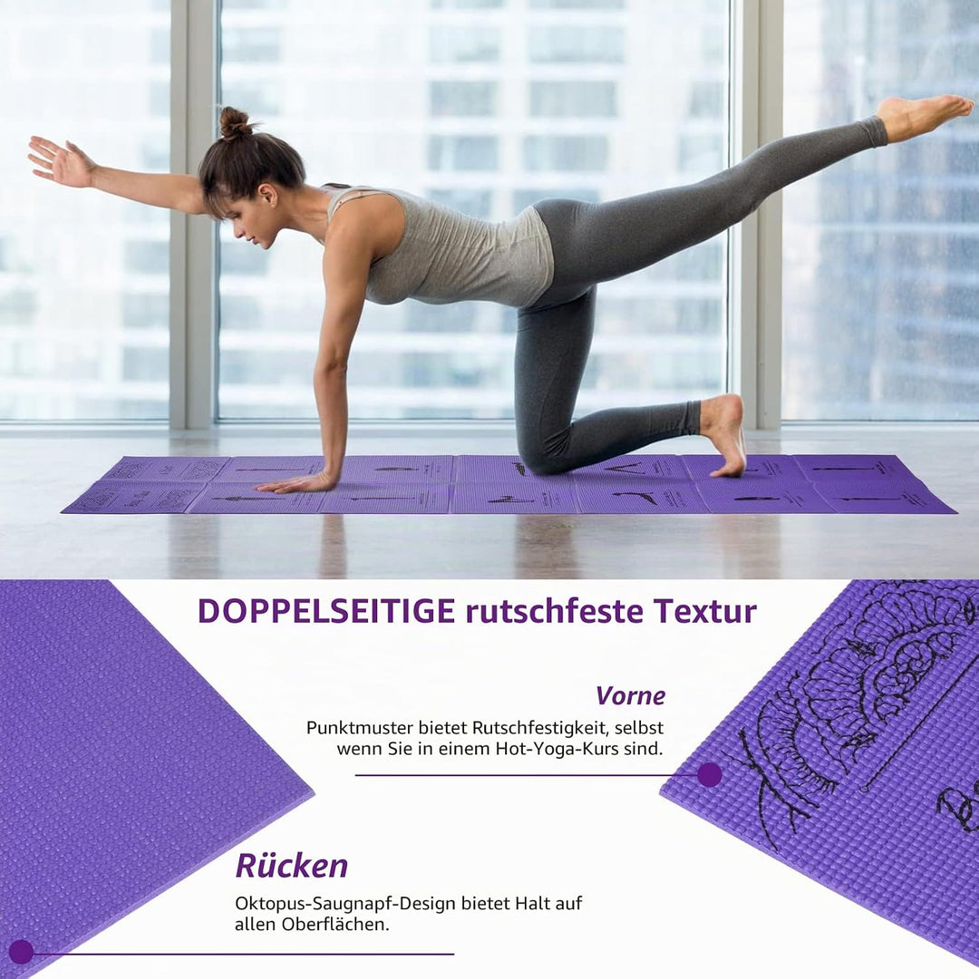 Faltbare Yogamatte für Frauen, rutschfeste Übungsmatte für Home Gym, Reise Yoga Set mit Stretch Stra