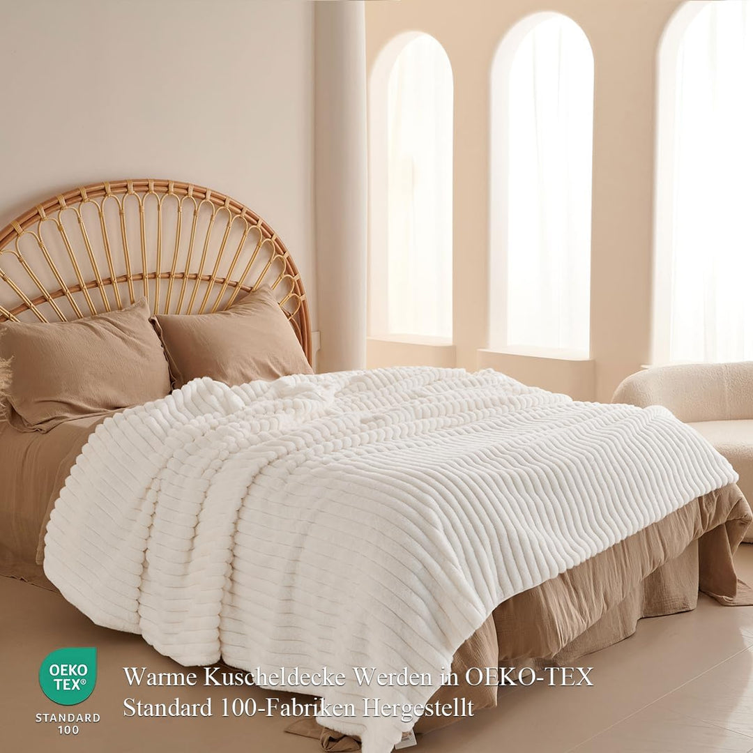 Lanqinglv Kuscheldecke Flauschig Decke Weiss,Dicke Kuscheldecke Plüsch Flanell Decke,Weiche Warme Wi