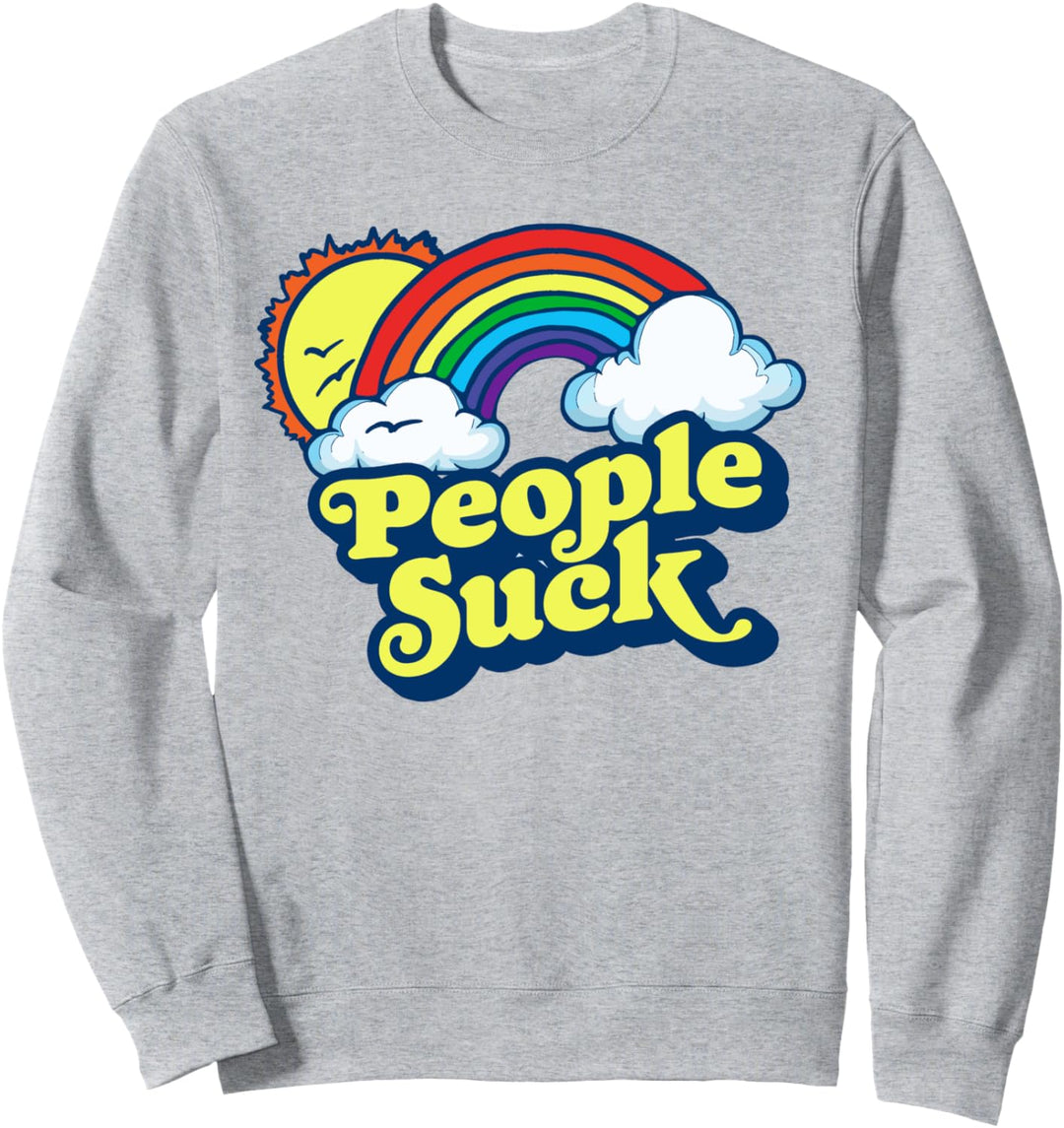 People Suck Funny 80s Clouds & Rainbow Introvert Graphic Sweatshirt