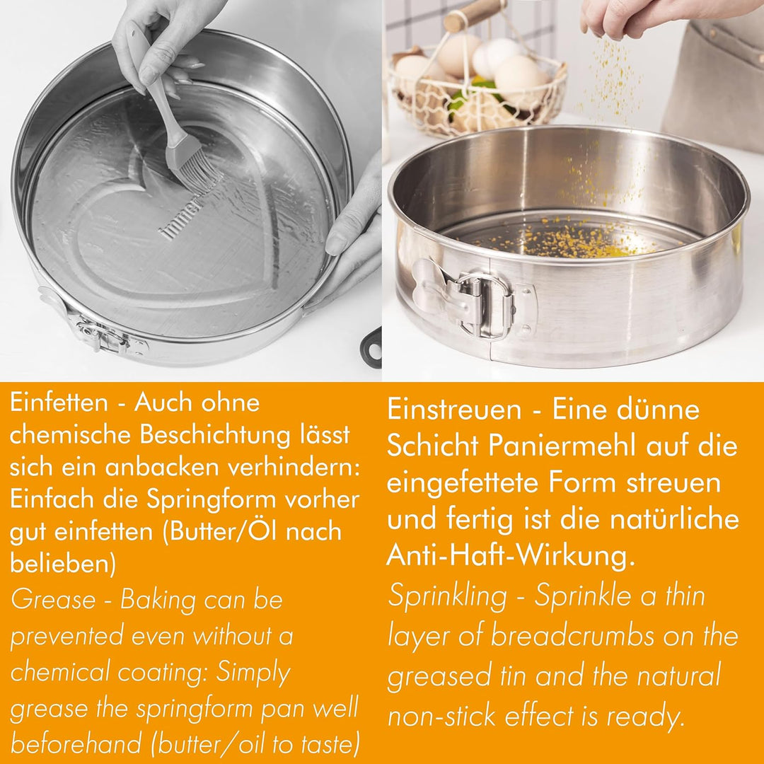 Backform Edelstahl Kuchenform Springform, unbeschichtet PFAS-frei aus 18/8-Edelstahl Spülmaschinenfe