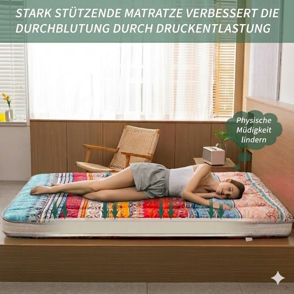 MAXYOYO Böhmische Retro Futon Matratze - Vintage Blumenmuster japanische Bodenmatratze - rollbar ver