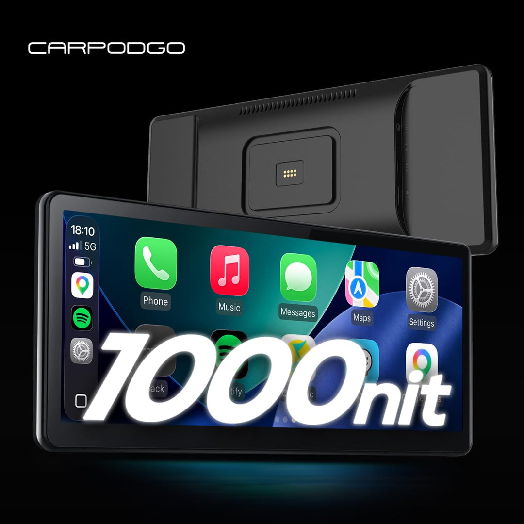 CarpodGo T4 8,9" 60 fps – Tragbares Auto-Display mit kabellosem & kabelgebundenem CarPlay, unterstüt