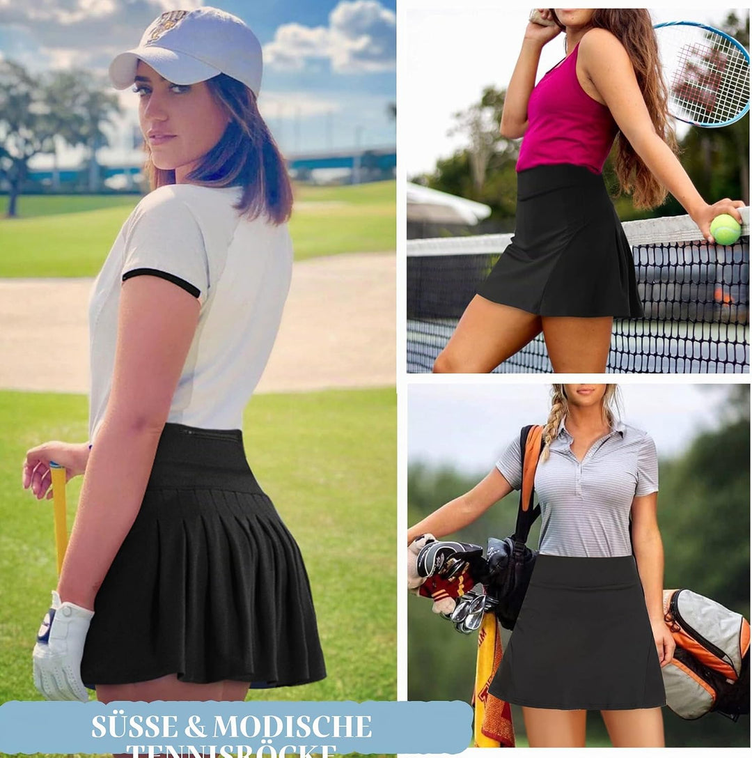 Damen Plissierte Tennisrock mit Hose Sommerrock Minirock Sportrock Golfrock Tennis Golf Rock Sport W