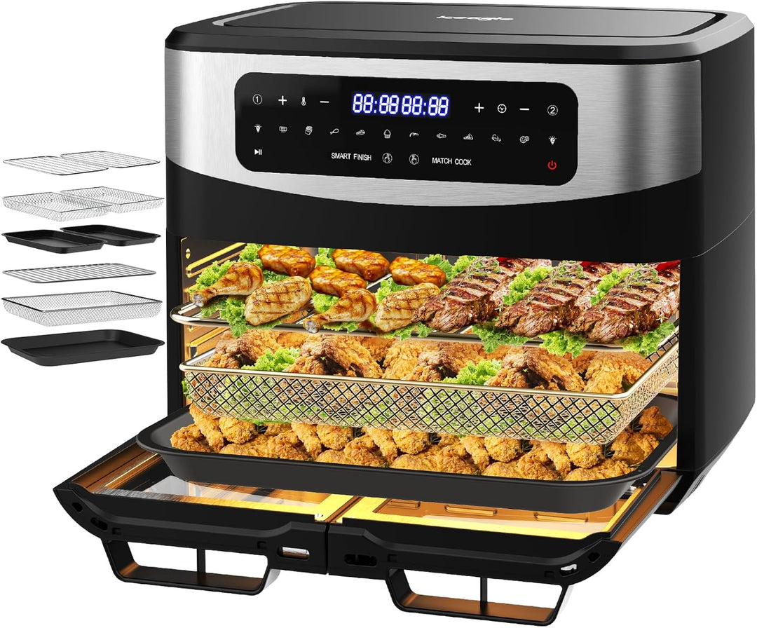 Iceagle Heissluftfritteuse Doppelkammer Airfryer 12L - Heissluftfriteuse XXL Friteuse mit Sichtfenst