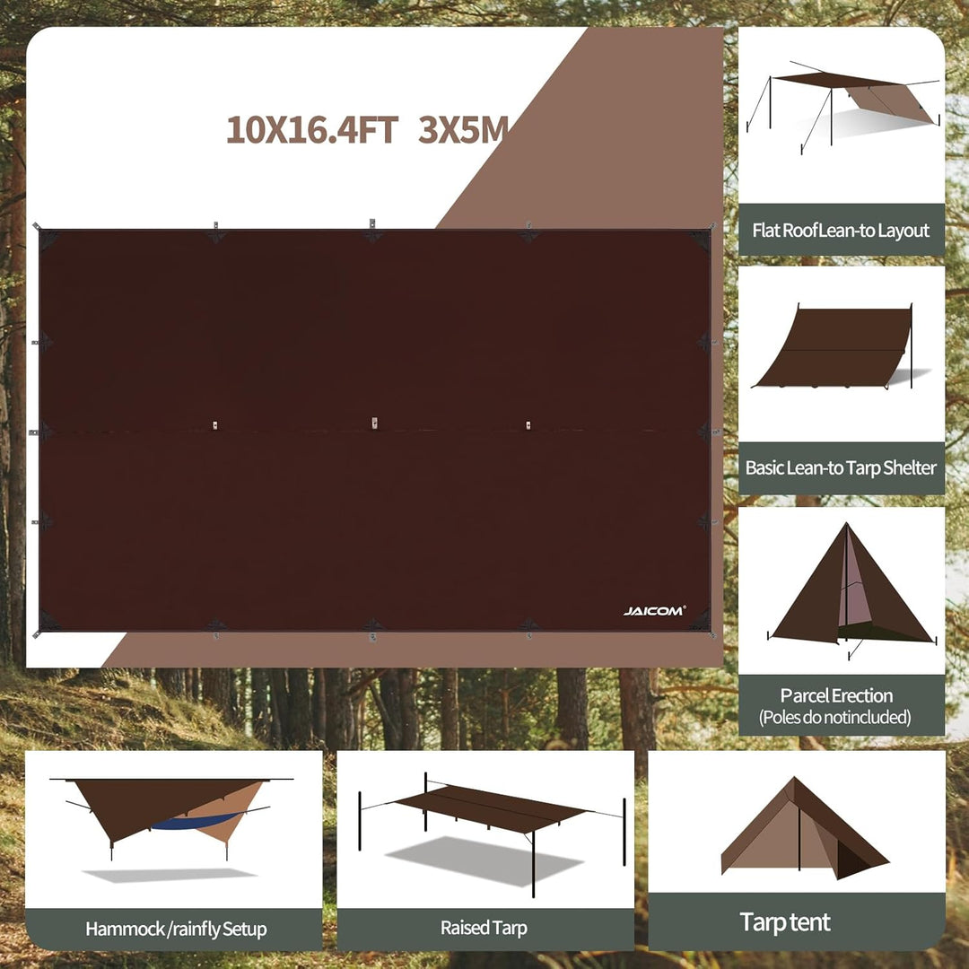 JAICOM Tarp Wasserdicht - 3x3M/4M/5M Camping Zeltplane, Ultraleicht und Tragbar, UV-Schutz & Schnee