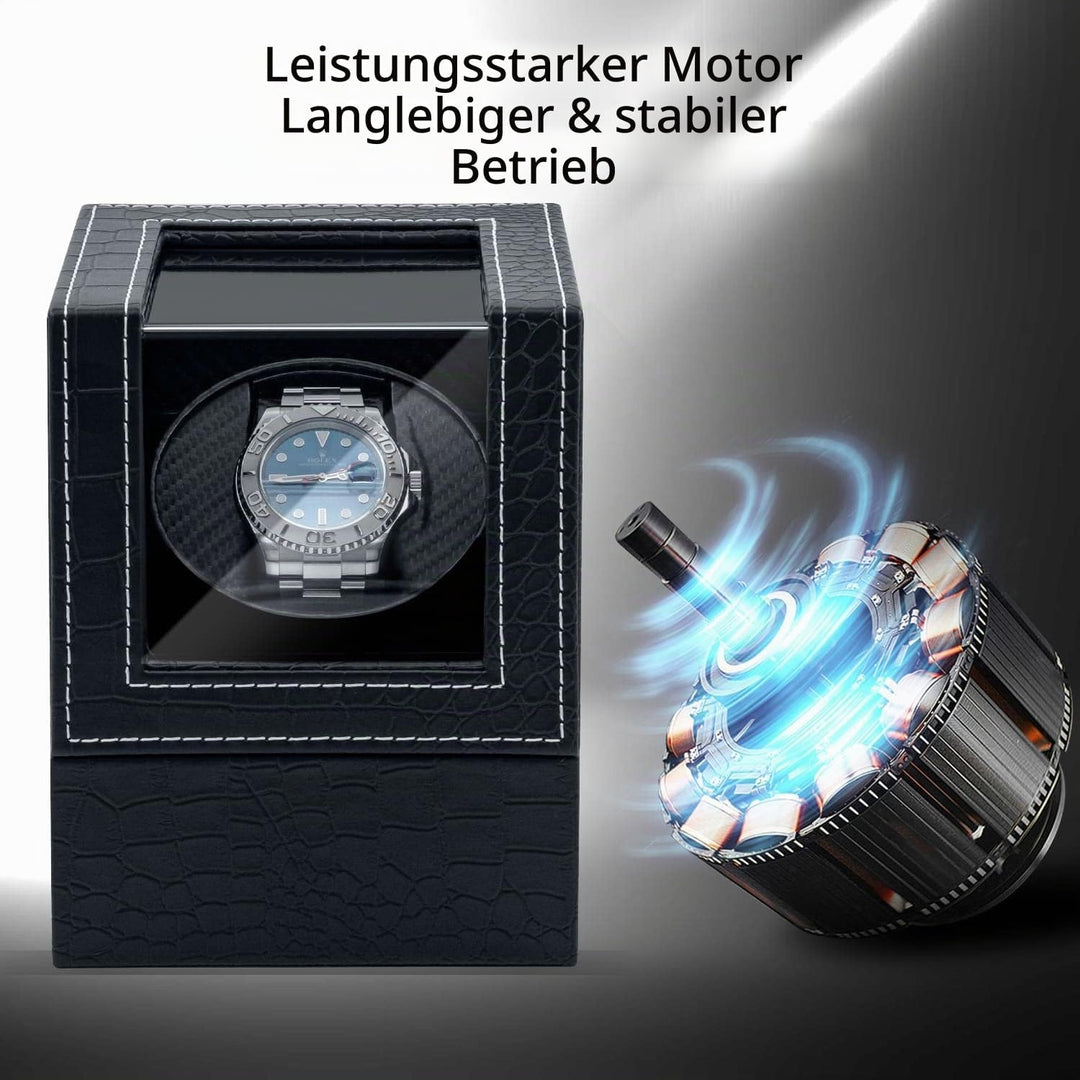Mcbazel Uhrenbeweger für Automatikuhren, Uhrenbewegerbox PU Leder Karbonfaser Uhrengehäuse mit EU St