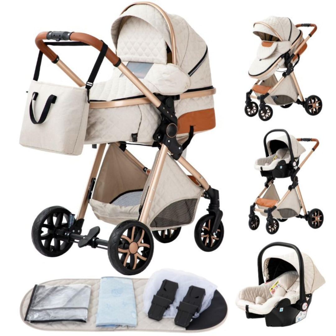 YAZOCO kinderwagen 3 in 1 Buggy Babybett Komplett Set Einem Klick Zusammenklappbarer Kinderwagen, Ko