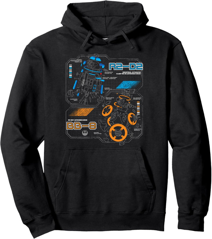 Star Wars Last Jedi R2-D2 BB-8 Droid Schematic Pullover Hoodie