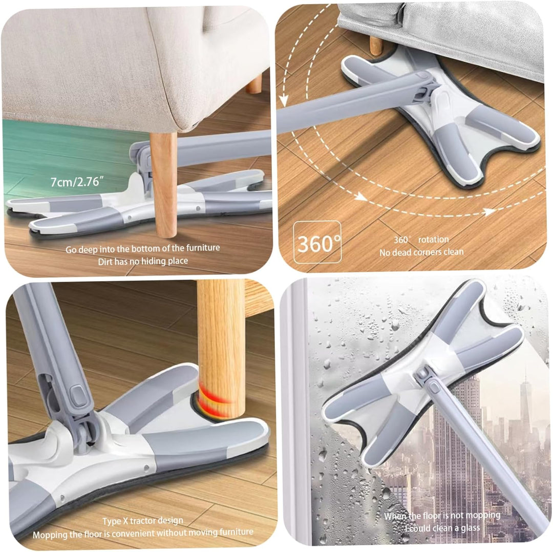 Flacher Mopp, Reinigungsmopp für Bodenwischer, 360° drehbar, Lazy Butterfly Mop mit 5 Pads, trocken