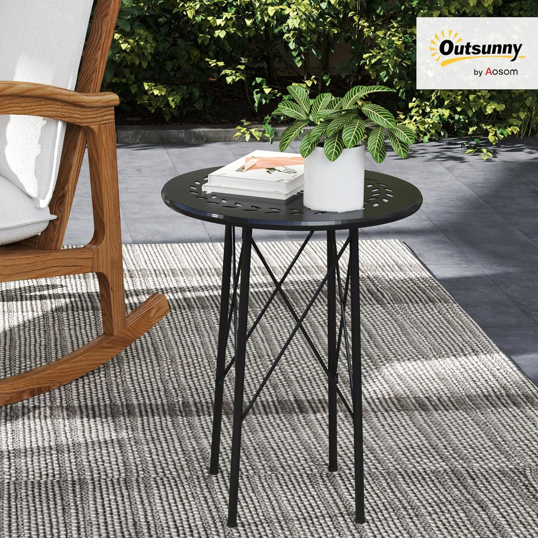 Outsunny Gartentisch Ø40 x 50cm, Wetterfest Balkontisch aus Stahl, Beistelltisch mit Blumendesign Sc