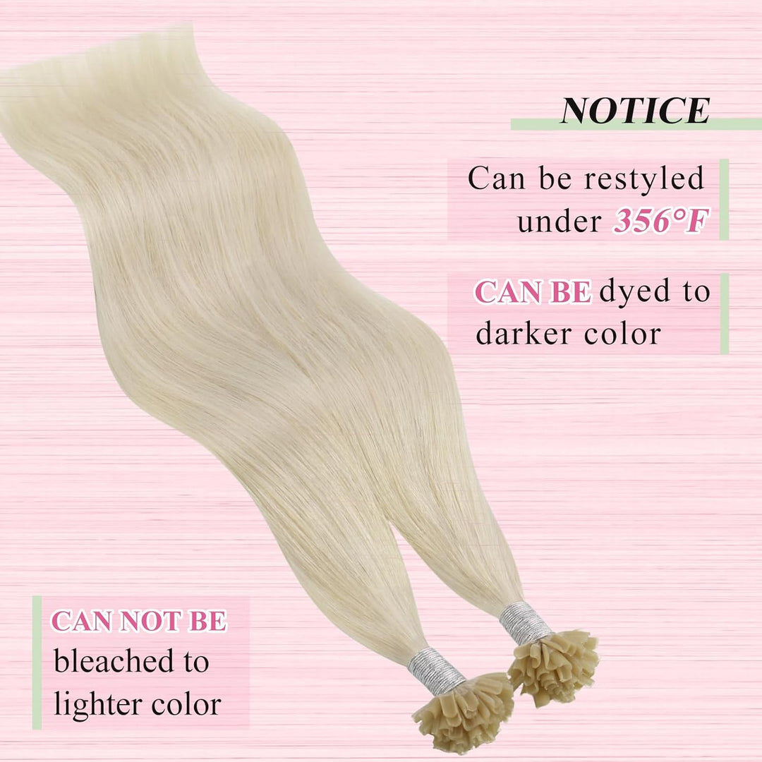 YoungSee Extensions Echthaar Bondings Blond 50 cm Bonding Extensions Echthaar Platinblond Haarverlan