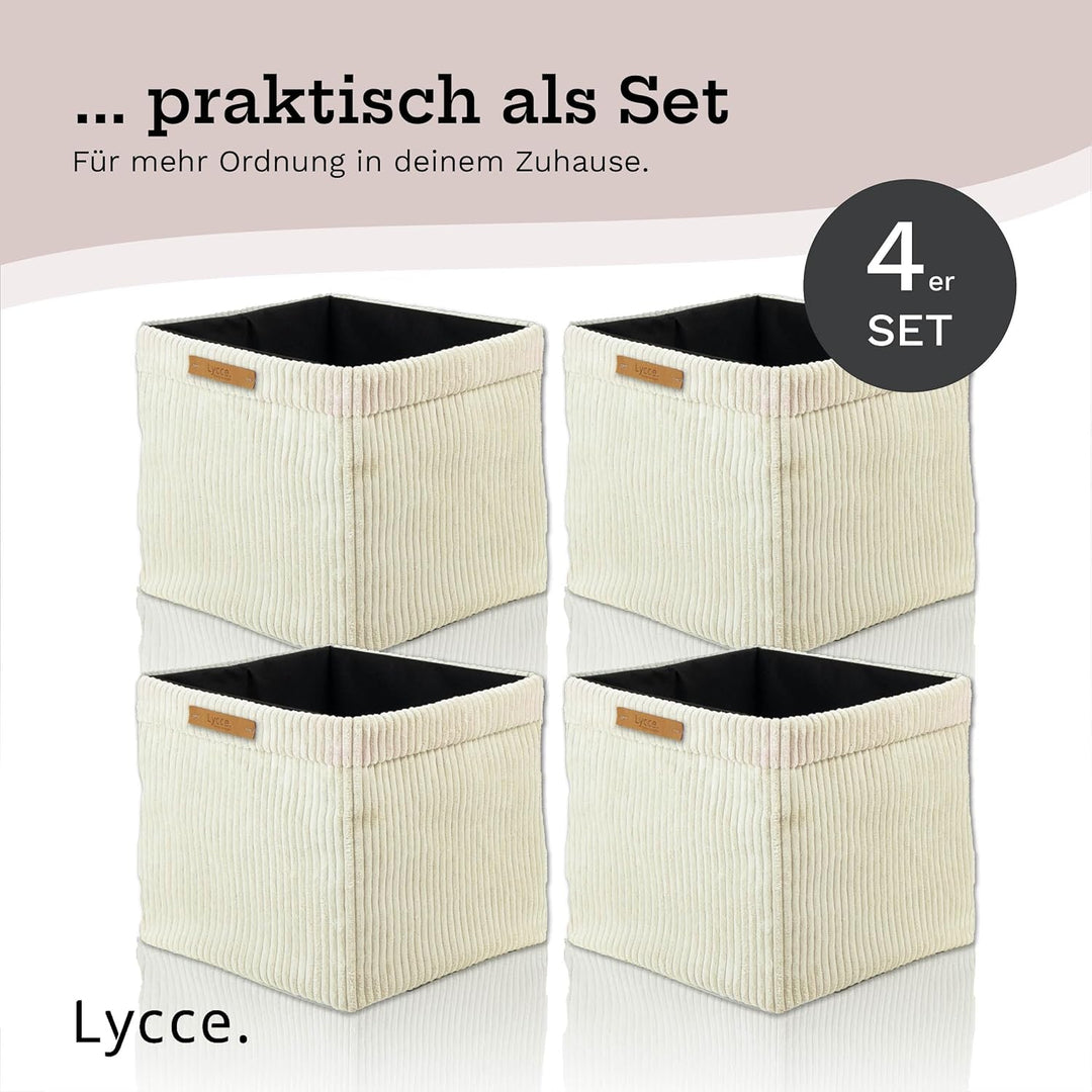 Lycce Kallax Boxen Cordstoff 4er Set | faltbare Aufbewahrungsboxen 33 x 33 x H31 cm mit abnehmbarem