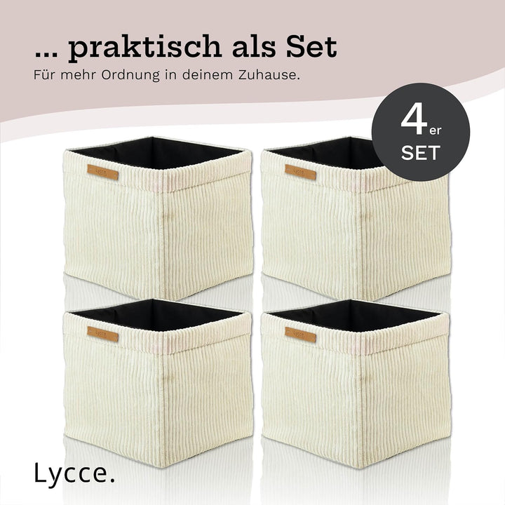 Lycce Kallax Boxen Cordstoff 4er Set | faltbare Aufbewahrungsboxen 33 x 33 x H31 cm mit abnehmbarem