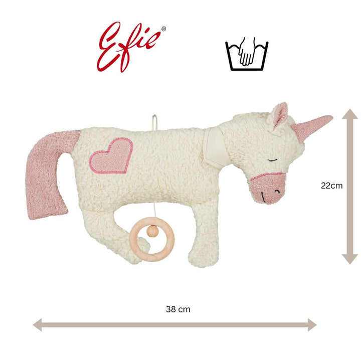 Efie Bio - Spieluhr Einhorn, Herz Applikation, kontrolliert biologischer Anbau (organic), Made in Ge