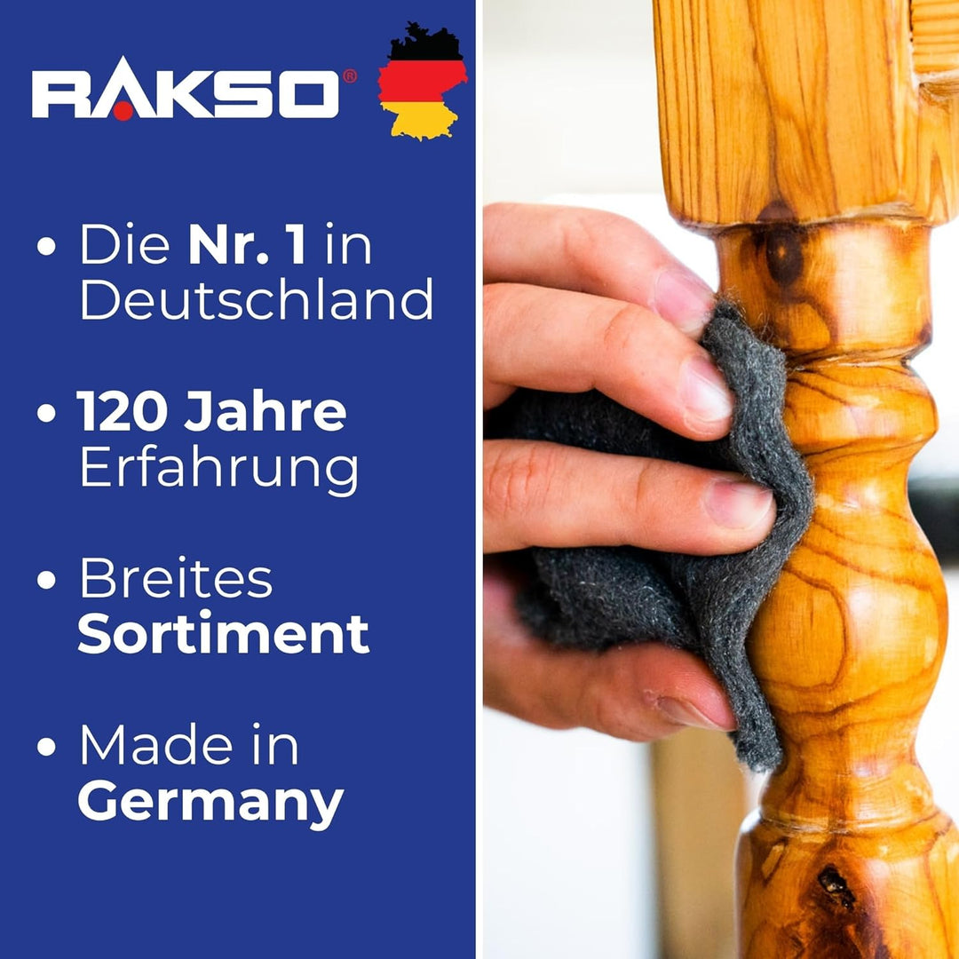 RAKSO Stahlwolle extrafein 0000-2,4 kg, 12 Banderolen à 200g, poliert gewachstes Holz, Kupfer, Messi
