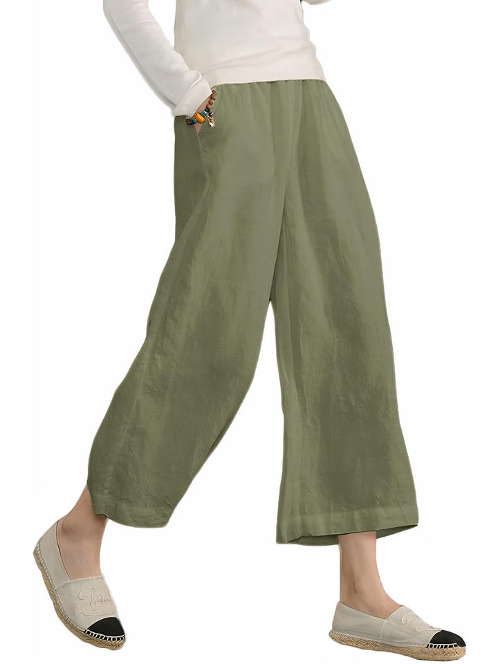 Ecupper Capris Hose Damen Sommer Übergrösse Baumwolle Lässig Hose Stoffhose Weitehosen, Armeegrün