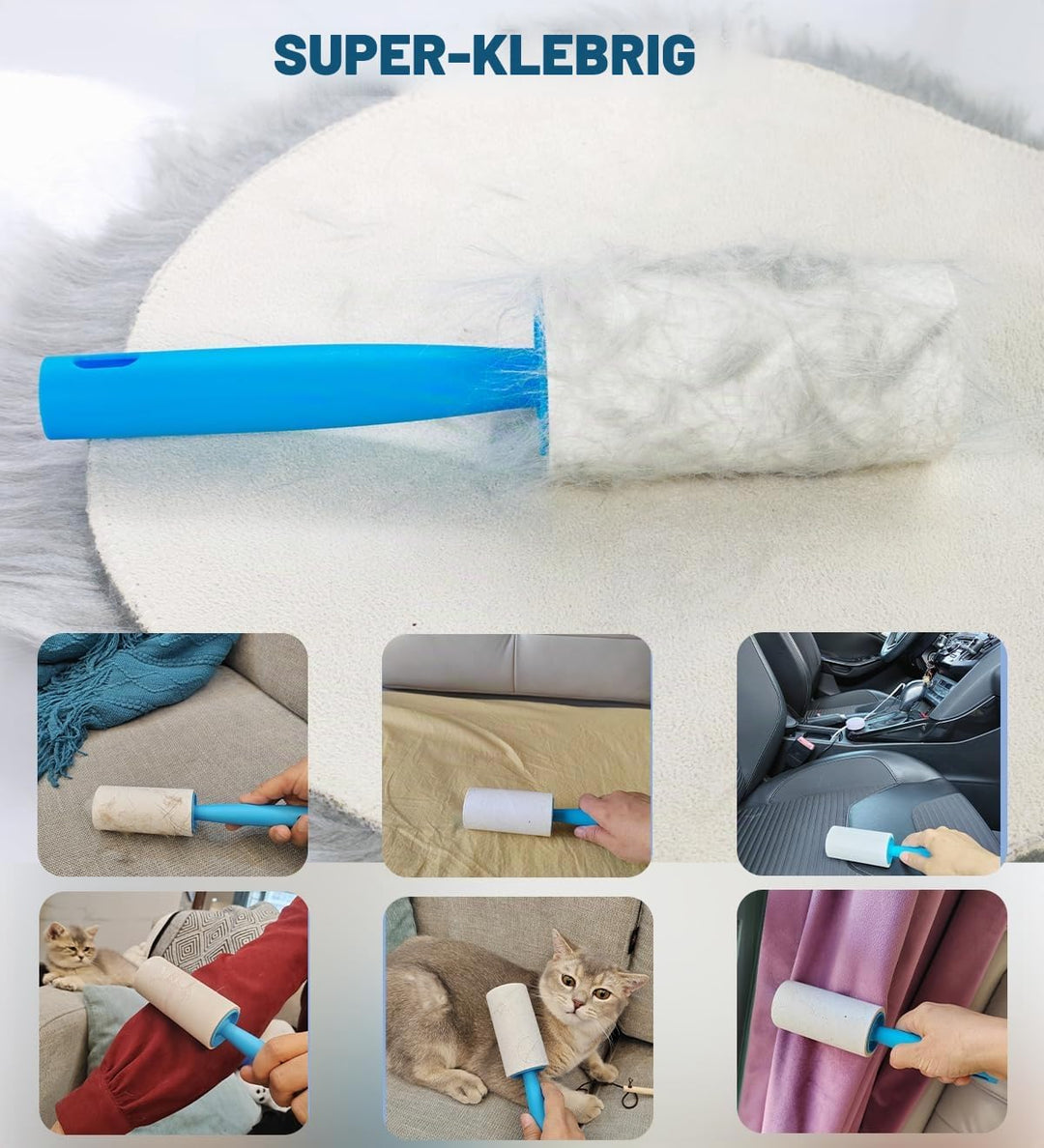 Extra klebrige Fusselrolle Mega Value Set 1000 Blatt, mit 3 Griffen Lint Roller, Fusselroller für Kl