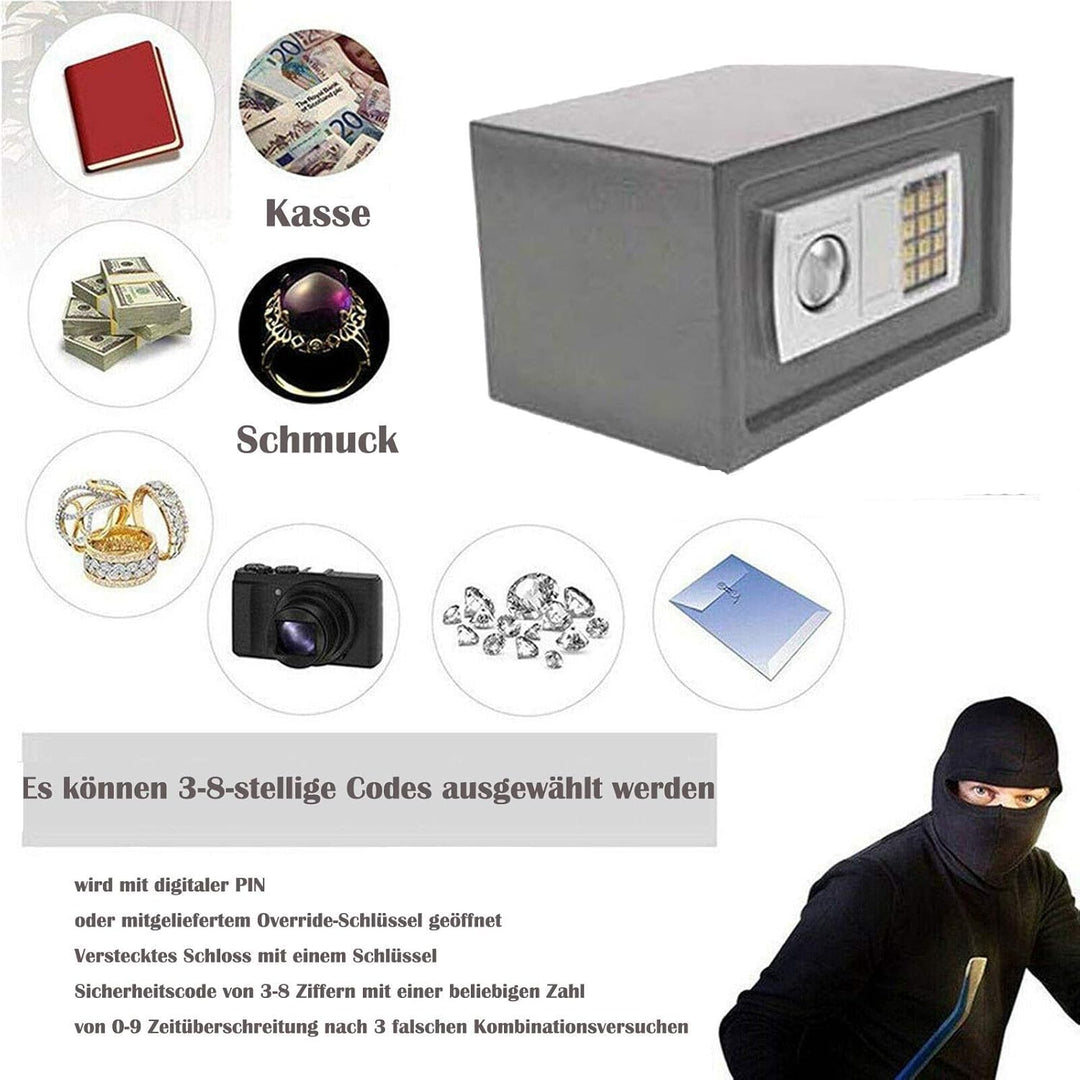 Tresor 31x20x20cm Elektronischer Safe, Elektronik Zahlenschloss Doppelstahlbolzen Montagematerial Sa
