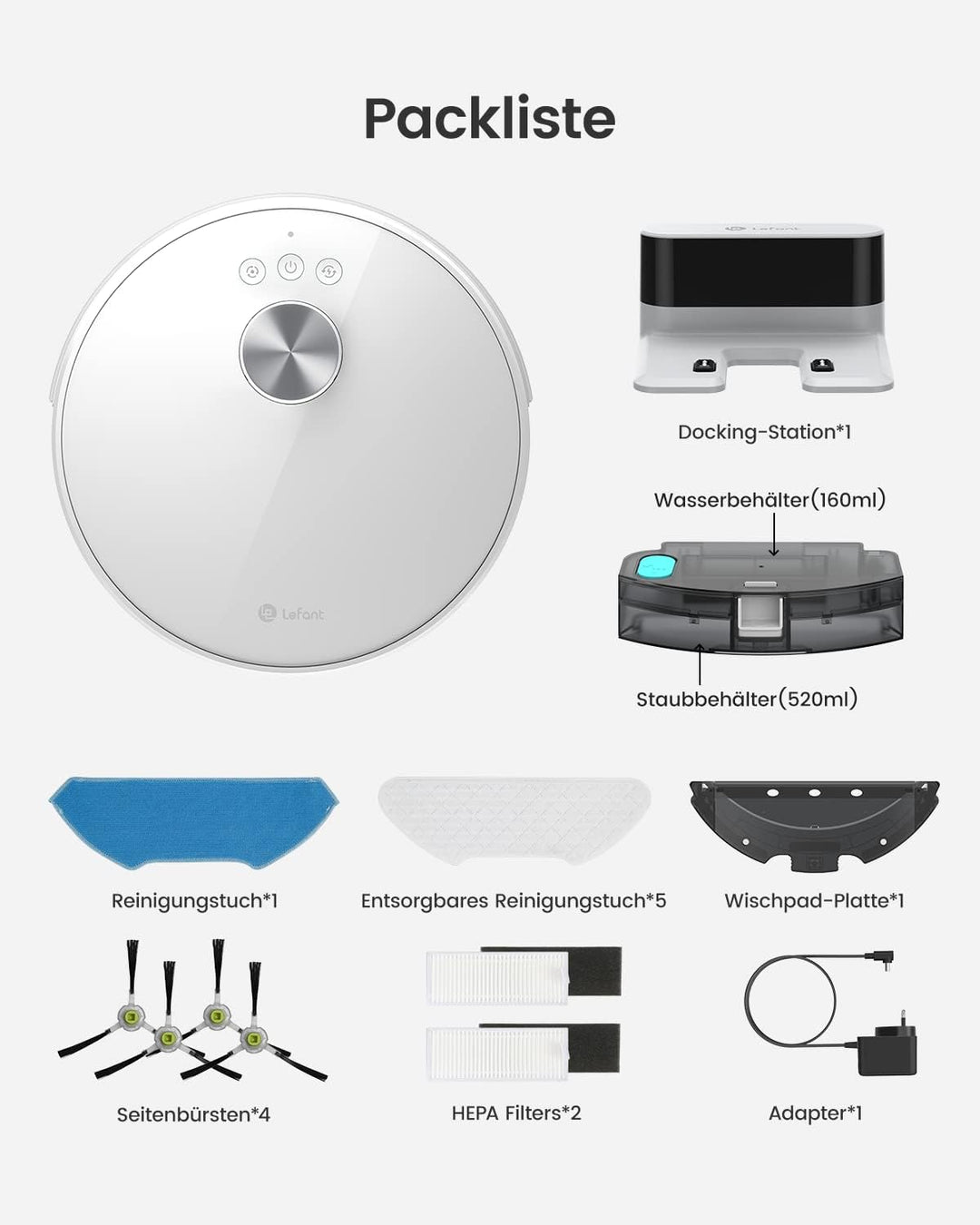 LEFANT M1 Staubsauger Roboter, Mehrstufiges Mapping Saugroboter mit Wischfunktion No-Go-Zonen, 5500P