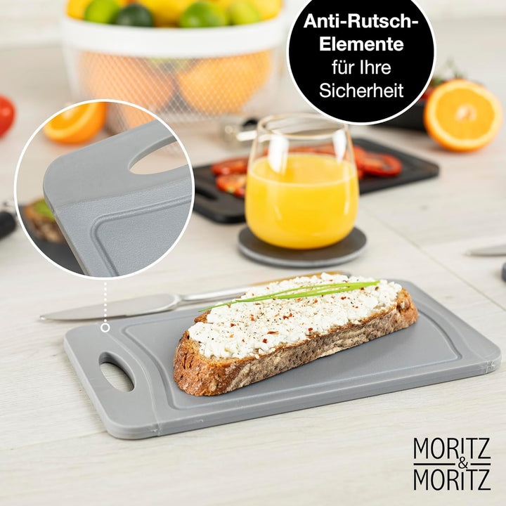 Moritz & Moritz 6x Frühstücksbrettchen Kunststoff Set - 14x25cm - Schwarz - Schneidebrett Kunststoff