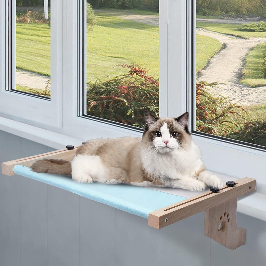 Katzenfenstersitz, Katzenbett Hängematte Holz Verstellbare Sitzstange für Katzenfenster Abnehmbares